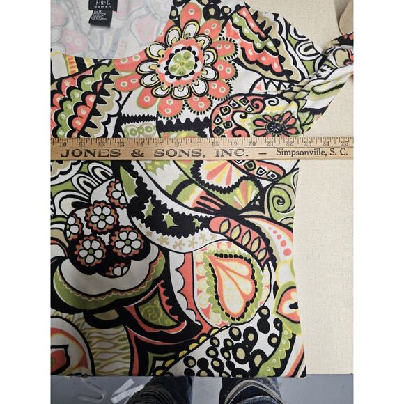 R.Q.T. Women's Retro Floral Sequined Sweater 3/4 Sleeves Lightweight Artsy Y2K - Picture 8 of 9